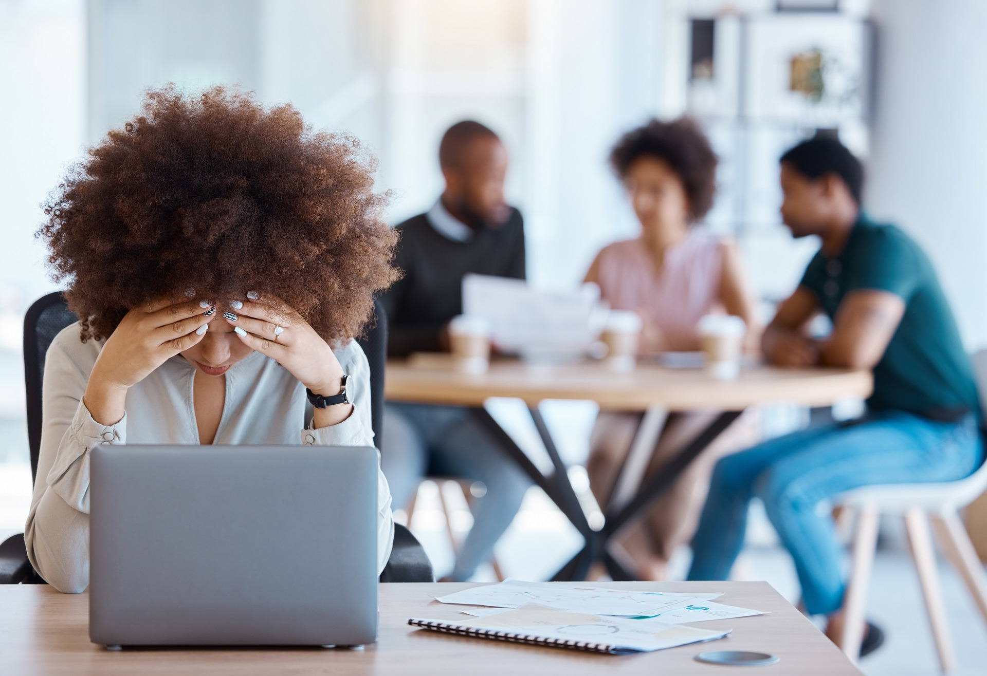 Woman in stressful workplace situation